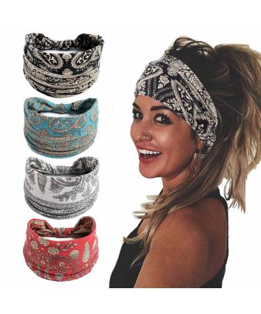 Gangel Vintage Headbands Exotic Knotted Turban Boho Head Wraps Wide Hair Scarf Yoga Running Hair Accessories for Women and Girls(Pack of 4) (Exotic)