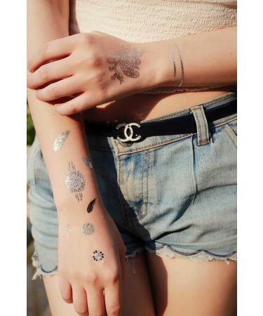 8 Sheets Gold Metallic Temporary Tattoos for Women - Shimmer Designs, Jewelry Fake Tattoo Stickers - Waterproof Body Makeup - Buy Online on GoSupps.com
