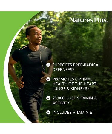 NaturesPlus Natural Beta Carotene 25,000 IU with Vitamin E | Eye Health Supplement | Antioxidant Softgels | Gluten-Free | 90 Servings - Buy Online on GoSupps.com