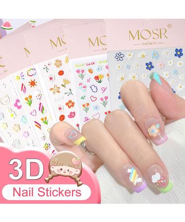 SHUBEIEUMI Nail Stickers for Nail Art 5 Sheets 3D Embossed Spring Flowers Nail Art Stickers Decals Self-Adhesive Nail Supplies Nail Art Decoration Accessories - Buy Online on GoSupps.com