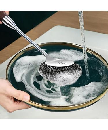 Fovolat Dishwashing Cleaning Brush | with Long-Handle Stainless Steel Scrubbing Brush Kitchen Cleaning Metal Stainless Steel Scrubbing Brush Non Stick Pot Steel Wire Ball - Buy Online on GoSupps.com
