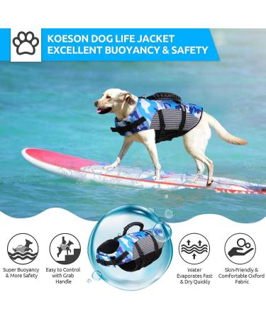 KOESON Dog Life Jacket | X-Large Blue Ripstop Pet Safety Vest with Rescue Handle | Adjustable, Enhanced Buoyancy | Camouflage Swimsuit Preserver for Small, Medium, Large Dogs - Buy Online on GoSupps.com