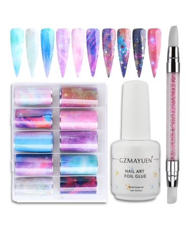 Gzmayuen Foil Transfer Nagel With Transfer Foil Marble Nail Sticker Nail Art Foil Set 15ml Transfer Foils Nail glue Nail foil Glue Transfer Foil Nail Stickers Nail Filings Gel Set Set 3