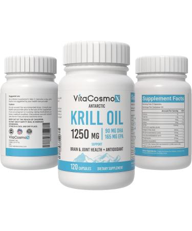 VitaCosmoX Antarctic Krill Oil 1250 mg Omega-3 Supplement Softgels 120 Count Marine-Based Non-GMO Gluten-Free - Buy Online on GoSupps.com