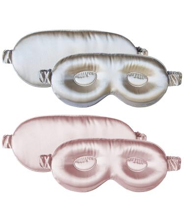 MATASSE Silk Your Life Silk Eye Mask - 3D Contoured Eye Mask for Sleeping Eye Cover Sleep Mask w/Silk Strap for Women Men No Wrinkles (Champagne & Pink)