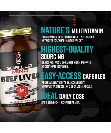 Gorilla Mind Grass-Fed Argentinian Beef Liver - Nature s Multivitamin/Beef Liver Supplement in Freeze Dried Capsules/Pasture Raised/Hormone Free/1 Oz - Buy Online on GoSupps.com