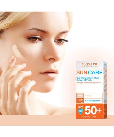 FLOSLEK Sun Protection Tinted Cream SPF 50+ | 50 ml | Masks Skin Imperfections: Stains Discoloration Redness | Intended for People of All Ages with Dry and Sensitive Skin | Manufactured in EU - Buy Online on GoSupps.com