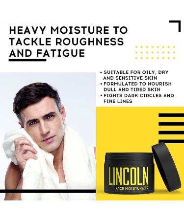 LINCOLN Natural Face Moisturiser For Men - Mens Moisturiser For Acne Prone Skin - Mens Face Moisturiser For Dry Skin & Oily Skin Moisturiser - Mens Face Cream & Moisturiser Face Cream for Men 100g - Buy Online on GoSupps.com