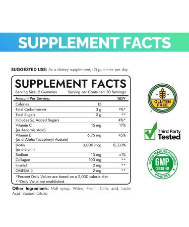 EchoHeals CEUTICALS Hair, Skin & Nail Gummies | Biotin Collagen Vitamin C & E Supplement | 3000mcg Biotin | Raspberry Flavored | 60 Gummies - Buy Online on GoSupps.com