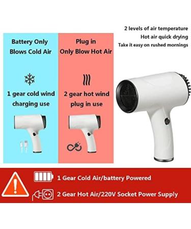 Travel Hairdrye Cordless Portable Blow Dryer Hair Dryer Cordless Rechargeable Portable Hot And Cold Fan For Travel Camping Beach Blackout Plug In And Blow Hot Air White - Buy Online on GoSupps.com