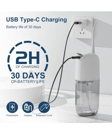 Turewell C200 Wireless Oral Shower - Portable Electric Interdental Cleaner 4 Nozzles & Pulse Modes IPX7 Waterproof Rechargeable for Family & Travel - Buy Online on GoSupps.com