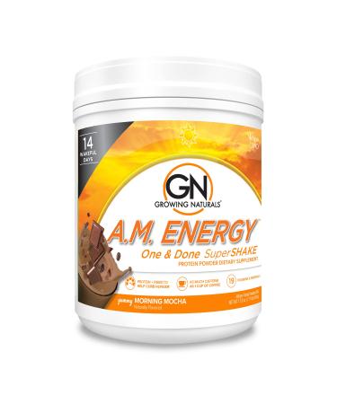Growing Naturals All Natural Plant Based Protein One & Done Super Shake 18g Protein with Non-GMO High Fiber and Gluten Free A.M. Energy 1 Pound (Pack of 1) A.M. Morning Mocha 1.11 Pound (Pack of 1)