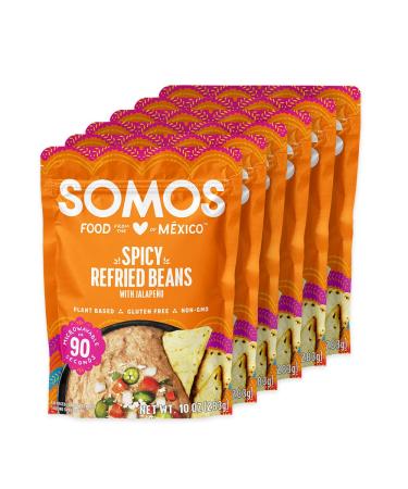 SOMOS Spicy Refried Beans 10 oz Pouch (Pack of 6) Gluten Free Non-GMO Plant Based Vegan Microwavable Meals Ready to Eat