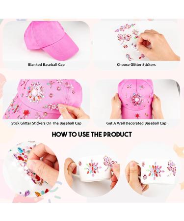 Personalized DIY Baseball Cap Set for Girls - Adjustable Glittering Sun Hat with 8 Leaves Stones - Buy Online on GoSupps.com