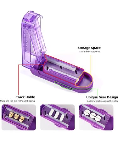 Premium Adjustable Pill Splitter & Cutter | Stainless Steel Blade | Accurate Pill Alignment | Cuts Small & Large Pills (Purple - Buy Online on GoSupps.com