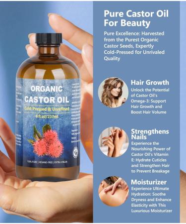 VRJEUGO Organic Castor Oil for Face Roll On Rollerball Deep Hydration for Skin Care and Hair Castor Oil Organic Cold Pressed Unrefined Glass Bottle 8oz with 2 Roller - Buy Online on GoSupps.com