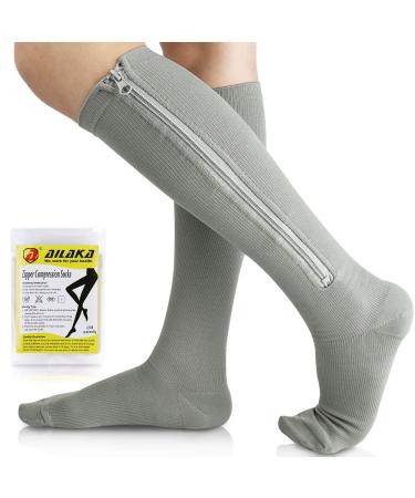 Ailaka 15-20 mmHg Zipper Compression Socks for Women Men Closed Toe Support Graduated Medical Varicose Veins Hosiery Perfect for Athletics Running Flight Travel Support Edema Pregnancy Small/Medium (1 Pair) Grey