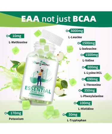 EAA Gummies Essential Amino Acids - All 9 Essential Aminos and All Branched-Chain Aminos (BCAAs) with Muscle Recovery Energy Support Sugar Free Green Apple Flavor 30 Servings 1 - Buy Online on GoSupps.com