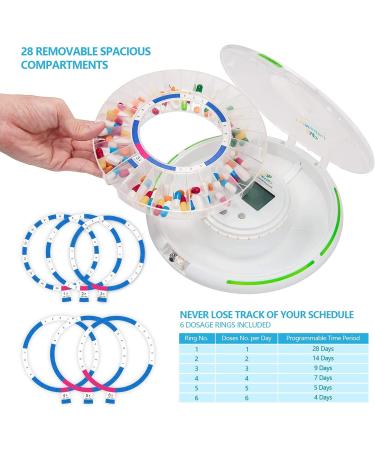 EziMedPil Automatic Pill Dispenser with Audio & Visual Alerts - 6 Alarms/day, 6 Dosage Templates, Easy-Read LCD, Lockable for Prescriptions & Vitamins - Buy Online on GoSupps.com
