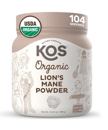 KOS Organic Lion's Mane Powder - Natural Nootropic Superfood - Vegan Functional Mushroom Plant Based USDA Certified Non-GMO Soy & Gluten-Free - 104 Servings