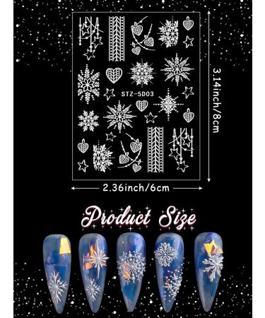 Kalolary 7PCS Christmas Adhesive Nail Art Sticker - 5D Stereoscopic Embossed Snowflake Designs for Women & Girls - Nail Decoration Kit - Buy Online on GoSupps.com