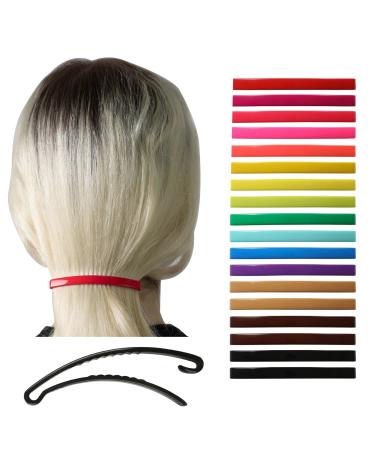Aurora Pin Hair Barrettes Clips Set - Large Plastic Dome Styling Accessories - Decorative Clamps For Half Updo & Ponytail - For Girls  Women with Very Thick Hair - 18 Colored Pieces  Made in Korea