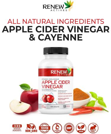 HIGH POTENCY Renew Actives Apple Cider Vinegar Capsules with Cayenne Pepper Supports Digestion & Circulation Supports Metabolism Enhances Energy with Cayenne Promotes Overall Health & Wellness 120 Easy to Swallow Capsules Made in Canada 120 count (Pack of - Buy Online on GoSupps.com