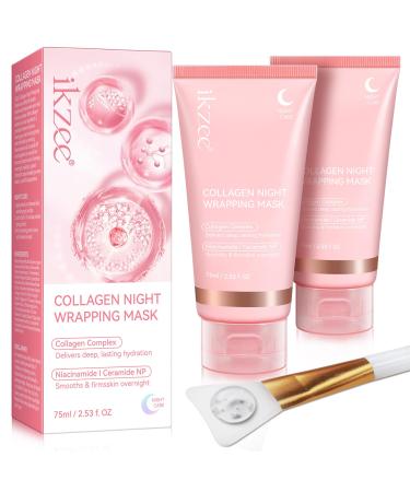 CCKULOOB Collagen Night Wrapping Mask Bio Collagen Real Deep Mask Collagen Mask Face Overnight Korean Collagen Overnight Wrapping Peel Off Masks Hydrolyzed Collagen Masks for Glowing Skin 150 ml 75 ml 2er Pack