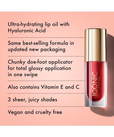 ICONIC LONDON Lustre Lip Oil - Non-Sticky Moisturizing High Shine | Vitamin C & Hyaluronic Acid | Cruelty Free & Vegan | 0.2 Fl Oz (Red) - Shop Internationally - Buy Online on GoSupps.com
