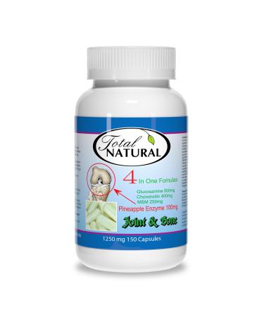 Total Natural 4-in-1 GLS Glucosamine Sulfate 1250mg 150 Count - Joint Support Supplement Glucosamine Chondroitin MSM with Bromelain Cartilage Mobility & Flexibility Support Made in Canada
