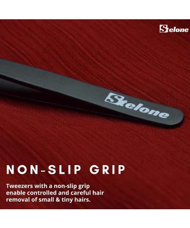 Stelone Slant Tip Stainless Steel Eyebrow Tweezers for Women & Men - Precision Brow Grooming Tool for Facial and Ingrown Hair Removal (Black) - Buy Online on GoSupps.com