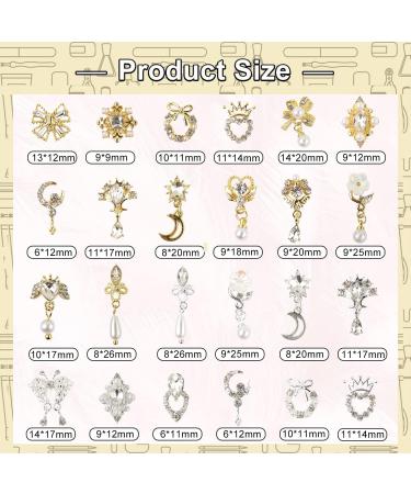 Weilusi 48pcs Gold Silver Nail Art Crystal Charms Zircon Metal Pendant Gem Jewelry for 3D Nail Design - Buy Online on GoSupps.com