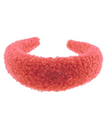 Womens Puffy Occasion Wedding Bridal Party Birthday Christmas Evening Wide Thick High Bump Padded Winter Furry Fuzzy Wool Look Hair Hairband Accessories Headband Alice Band (Red)