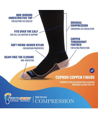 Pro-Tect Unisex Diabetic Copper Compression Over The Calf Socks - X-Large Black | Made in the USA | 1 Pair - Buy Online on GoSupps.com