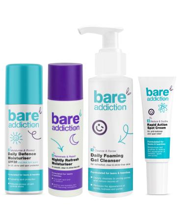 Bare Addiction Everyday Skincare Moisturiser Cleanser and Spot Cream Kit: Includes Day and Night Moisturiser Rapid Action Spot Treatment Cream and Daily Foaming Gel Cleanser
