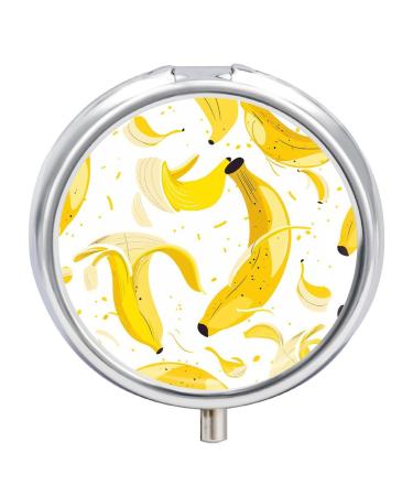 Pill Box Pill Case 3 Compartment Travel Pill Box Yellow Banana Image Printing Small Pill Box Portable Medicine Pill Case Pill Organizer for Purse & Pocket for Travel Handbag (Round)