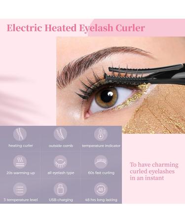 Varku Heated Eyelash Curler for Women - USB Rechargeable 2 in 1 with Built-in Comb 3 Temperature Modes Fast Heating Long Lasting Electric Eyelash Curler - Buy Online on GoSupps.com