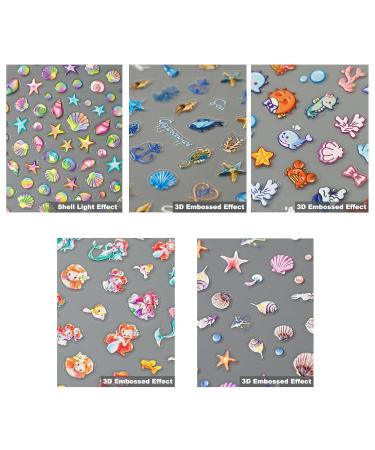 5 Sheets 5D Embossed Seashell Starfish Nail Art Stickers - Self-Adhesive Marine Life Decals for Summer DIY Nail Designs - Buy Online on GoSupps.com
