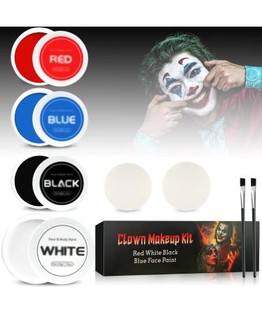 Halloween Clown Makeup Kit: Red White Black Blue Joker Face Body Paint Kit - Pro Oil Based Halloween Face Body Paint for Adults Kids - Clown Movie Cosplay SFX Halloween Makeup Painting Set