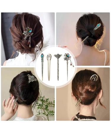 Elegant Benaton 4-Piece Vintage Chinese Hair Needle Set | Antique Bronze Hairpins for Women | Decorative Hairstyle Accessories for Celebrations & Daily Use - Buy Online on GoSupps.com