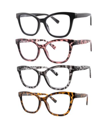 4 Pack Reading Glasses for Women Blue Light Blocking Spring Hinge Readers Stylish Cat Eye Computer Eyeglasses Black+black Tortoiseshell+yellow Tortoiseshell+pink Tortoiseshell 2.5 x