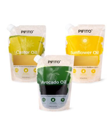 Pifito Soap Making Oils Sampler - Castor Oil Avocado Oil Sunflower Oil (16 oz Each) Premium 100% Pure and Natural Carrier Oil for Essential Oils Skin Care Hair and Body Oil