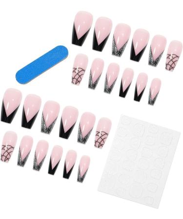 Ready to Wear Nails Press On Nails Kit - Finished Nail Set Fake Nails with Designs with Nail Glue Nail File French Snake False Nails Pink and Black Design Nicything Jp0474-08 - Buy Online on GoSupps.com