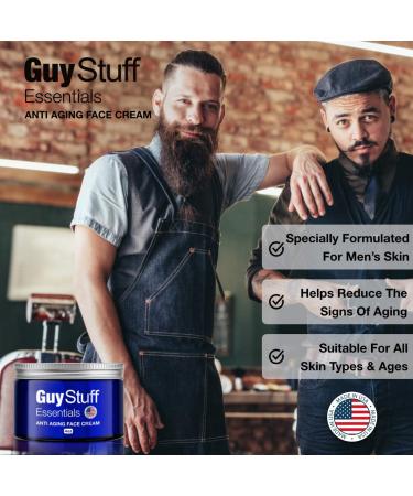 Guy Stuff Essentials Men's Anti Aging Face Moisturizer - Non Greasy, Hyaluronic Acid Rich Formula - Organic Skincare for Wrinkles & Collagen Boost - Buy Online on GoSupps.com