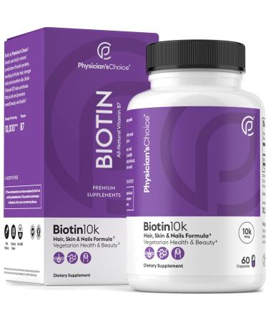 Biotin 10000mcg with Coconut Oil for Hair Growth, Natural Hair, Skin and Nails Vitamins - High Potency Biotin, Non-GMO, Gluten-Free, 60 Veggie Capsules