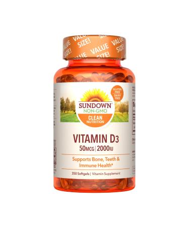 Sundown Vitamin D3 2000 IU Softgels Supports Bone Teeth and Immune Health 350 Count 350 Count (Pack of 1)