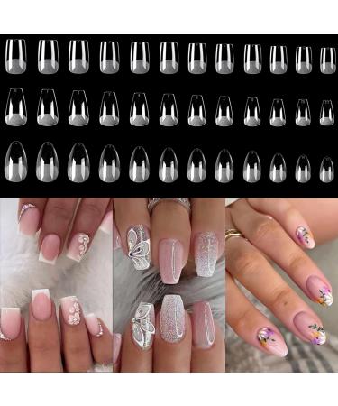 Misssix Short Gel x Nail Tip 360Pcs  Short Clear Gel Nail Tips for Acrylic Nails Professional  Soft Gel Press on Nails Full Cover Fake Tips Nail - Almond & Coffin & Square Shape C-Nail Tips-G1