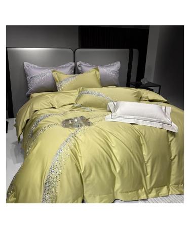 Embroidery Satin 1200TC 100% Egyptian Cotton Luxury Bedding Set Chic Duvet Cover Set Quilt Cover Bed Sheet Set Pillowcases Bedding Set (Beige King 220X240cm 4pcs)