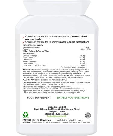 BodyLean Garcinia Cambogia CLA Chromium Green Coffee Extract Glucomannan | 90 Capsules | Metabolism & Blood Sugar Support - Buy Online on GoSupps.com