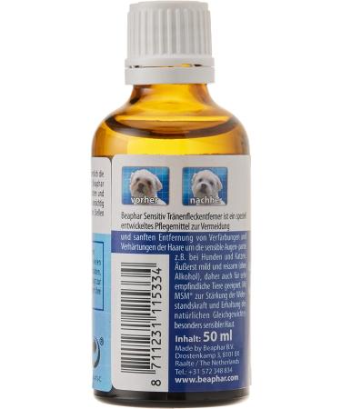 Beaphar Sensitive Tear Stain Remover for Dogs & Cats - Mild Formula with MSM - Alcohol-Free - 50ml - Buy Online on GoSupps.com